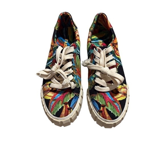 Farm Rio Black Banana Flatform Sneakers Size 8 Printed Lace Up - Picture 3 of 9